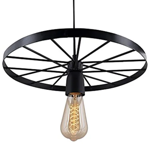 Image of Desidiya Hanging Wheel Ceiling Light Lamp (Black, Bulb not Included)(Bronze;Iron;Metal)