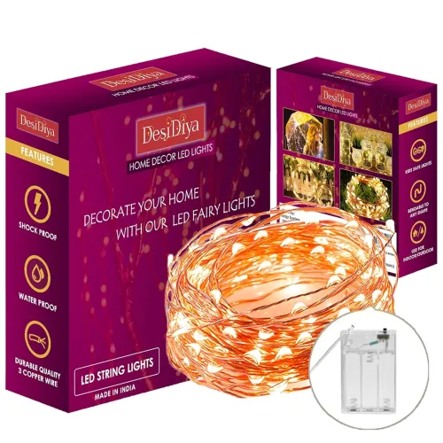Image of Desidiya 10m Copper LED Fairy Lights (Warm White, 100 LEDs)