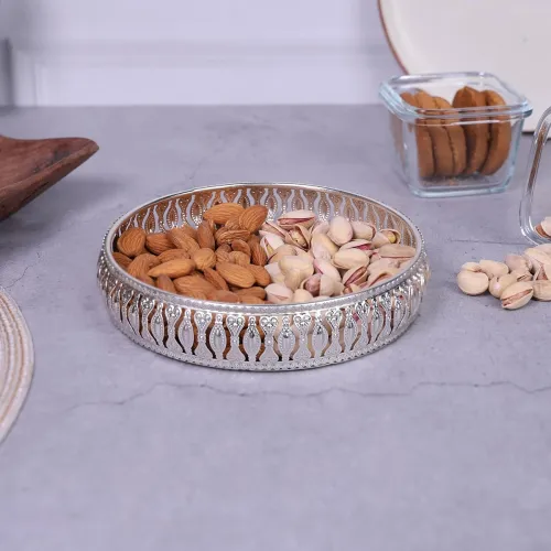 Image of Design Decor Gallery Round German Silver Plated Tray 