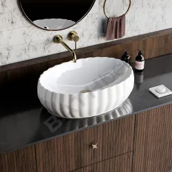 Designer Glossy Finish Table Top Ceramic Wash Basin Vessel Sink | Collapsible Wash Basin (Designer White Wash Basin, 20 x 14 x 5.5 Inch)