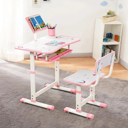 Image of Amazon Brand -Jam & Honey Kids Functional Desk and Chair Set,Height Adjustable Children School Study Table with Book Hol
