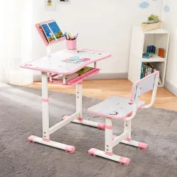 Amazon Brand -Jam & Honey Kids Functional Desk and Chair Set,Height Adjustable Children School Study Table with Book Holder Slot|Age 3+Years(Pink|Iron & Wood,H:35.5x40x32.5cm(chair) 63x43x69...