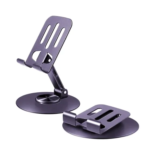 Image of DeskPro K5 360° Rotating Adjustable Metal Mobile Stand | Foldable Metal Phone Holder with Anti-Slip Base | Universal Com