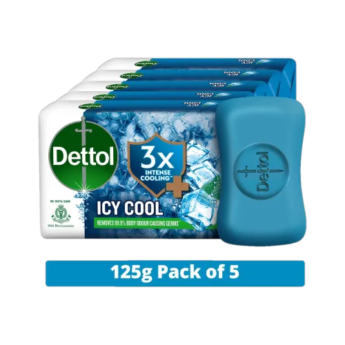 Image of Dettol 3X Icy Cool Bathing Soap for Men & Women, (5 x 125 g)