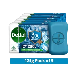 Dettol 3X Icy Cool Bathing Soap for Men & Women, (5 x 125 g)