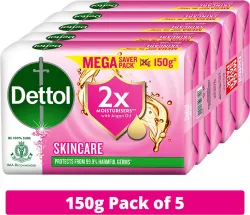 Dettol Skincare Moisturizing Bathing Soap with Argan Oil, Softer Skin (5 x 150 g)