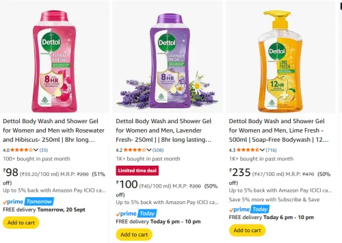 Image of Dettol Body Wash and Shower Gel Starting @ ₹98