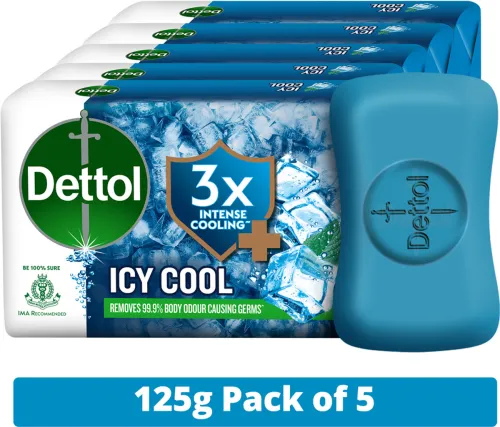 Image of Dettol Icy Cool Bathing Soap Bar (125g) – Pack of 5