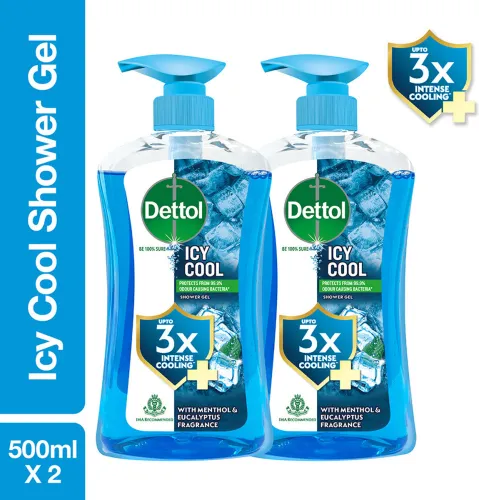 Image of Dettol Icy Cool Body Wash & Shower Gel 500ml Pack of 2