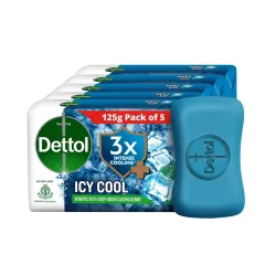 Dettol Icy Cool Bathing Soap Bar With 3x intense cooling (625gm), 125gm - Pack of 5