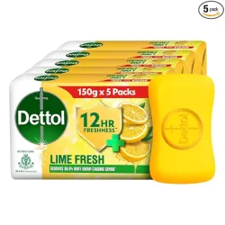 Dettol Lime Fresh Bathing Soap Bar, 150g Pack of 5