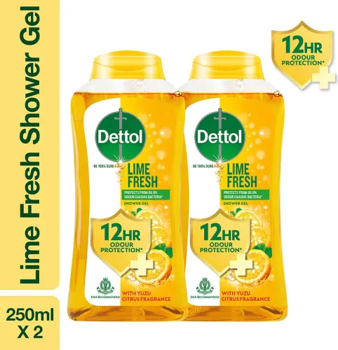Image of Dettol Lime Fresh Body Wash Combo and Shower Gel for Men, Women, protects from bacteira (2 x 250 g)