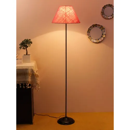 Image of Devansh Conical Pink Jute Shade Floor Lamp with Black Base