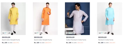 Image of DEVOILER Band Collar Straight Kurta Starting at ₹199