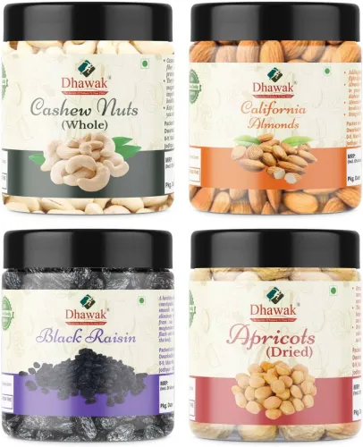 Image of Dhawak Dry Fruits Combo For Diwali Deepawali Gift Pack For Family and Friends Jar Pack Cashews, Almonds, Raisins, Aprico