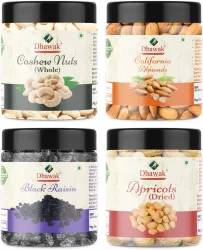 Dhawak Dry Fruits Combo For Diwali Deepawali Gift Pack For Family and Friends Jar Pack Cashews, Almonds, Raisins, Aprico