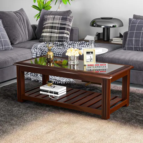 Image of Diamond Style Wooden Coffee Table for Living Room