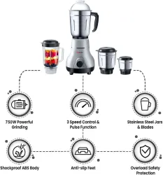 DIGISMART 4 JARS 750 W Mixer Grinder (KITCHEN MATE | 4 Jars | BLACK AND GRAY)