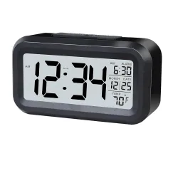 Digital Alarm Clock Battery Operated with Large Display Night Light Sensor Temperature and Dat