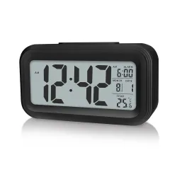 Digital Alarm Clock, Alarm Clock for Bedroom with Smart Night Light, Indoor Temperature, Large LED Display, Battery Operated Desk Clock for Kids Birthday Xmas Gifts