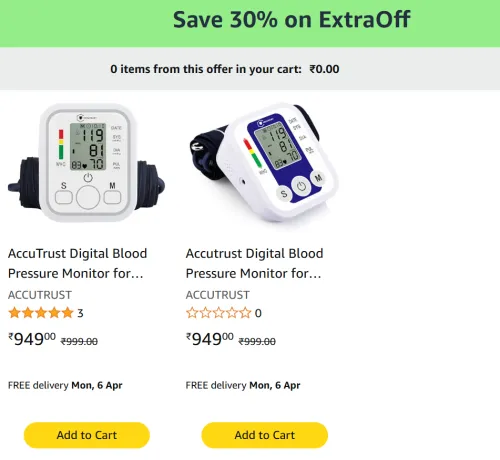 Image of Digital Blood Pressure Monitor with Large LCD @ ₹664