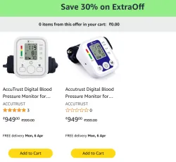 Digital Blood Pressure Monitor with Large LCD @ ₹664