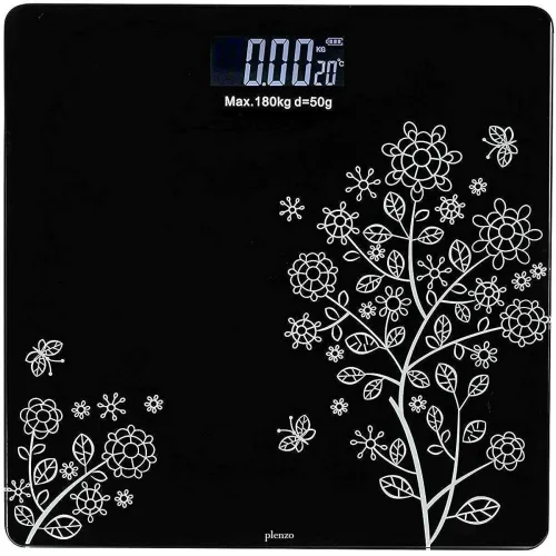 Image of Digital Body Weight Scale with LCD Display, Tempered Glass Platform, Floral Pattern, Accurate Bathroom Weighing Machine,