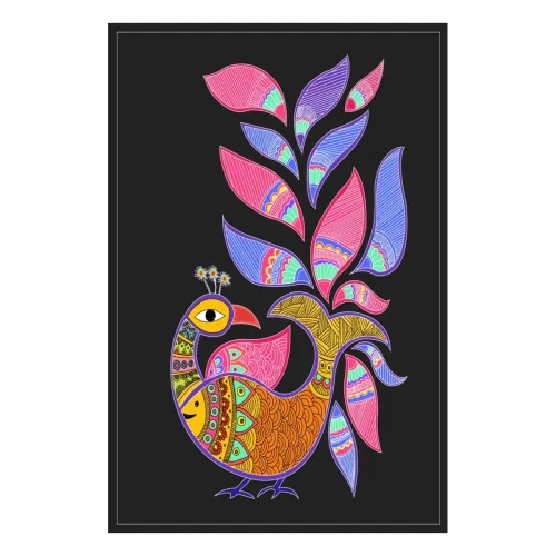 Image of DigitalMantra Mithila Painting Peacock Posters for Room Decoration (12x18 Inch, 300GSM Thick Paper with Gross Lamination