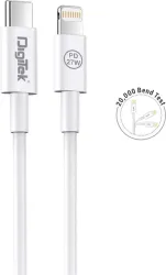 DIGITEK Lightning Cable 2 A 1 m C to Lightning Fast Sync & Charging for iPhone DC 1M C2LTC PD 27W (Compatible with iPhone, White, One Cable, USB Type C To Lightning)