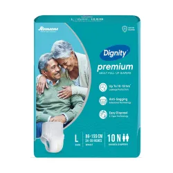 Dignity Premium Pull Up Adult Diapers Pant Style - 10 Count (Large) with Soft Elastic and Extra Absorbent Core, Waist Size 34\' - 59\', 10 Pcs/Pack (Pack of 1)