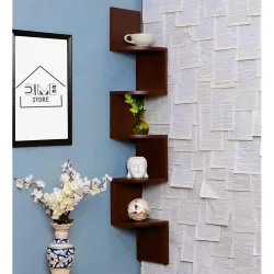 Dime Store 5-Tier Wooden Corner Wall Shelf