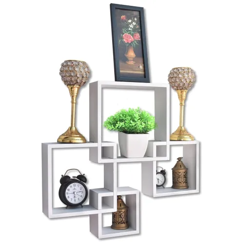 Image of Dime Store Intersecting Wall Mounted Wall Shelves Wall Racks for Home Decor Items (Set of 4, White)