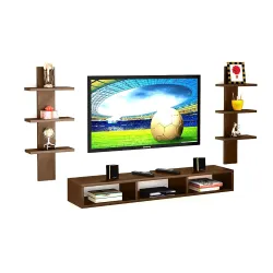 Dime Store Wooden Wall Mounted TV Unit for Living Room, TV Cabinet for Wall, TV Stand for Wall, TV Stand Unit Wall Shelf for Living Room, Set Top Box Stand (Large, Total Brown)
