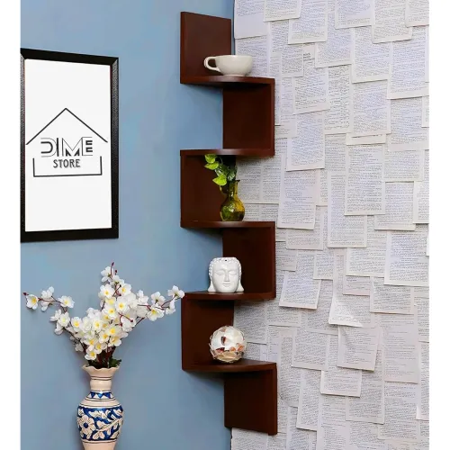 Image of Dime Store 5 Tier Wooden Corner Wall Shelf