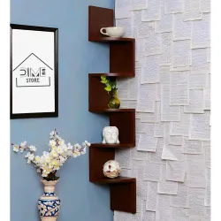 Dime Store Wooden Wall Shelves | Corner Wall Shelf | Hanging Corner Shelves for Living Room, Floating Wall Mounted Shelfs 5 Tier for Home Decoration Items