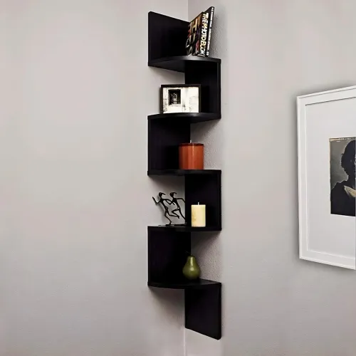 Image of Dime Store Wooden Wall Shelves Corner Hanging Shelf for Living Room Stylish