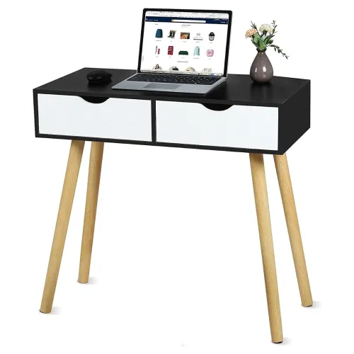 Image of Dime Arts Shoppee Engineered Wood Desk with 2 Drawers for, Computer Desk with Storage Shelves, Makeup Vanity Desk, Moder