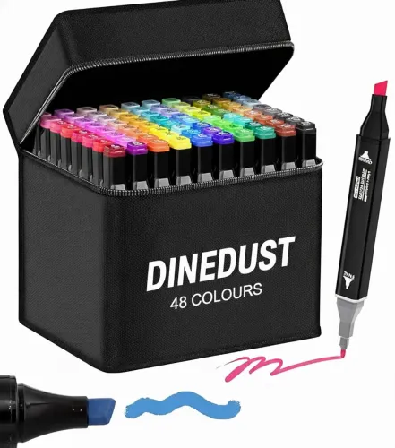 Image of DINEDUST Dual Tip Art Markers Sketching Head Marker Pens for Kids Adult 48 Colours  (Set of 48, Multicolor)
