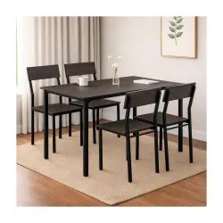 Dining Table Set of 4, 4 Seater Dining Table with Chairs, Engineered Wood Top & Metal Frame, Space Saving Compact Rectangular Dining Table for Home & Kitchen (Dark Maple- DIY)