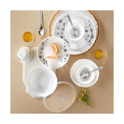 Image of Larah by Borosil Silk Series Luna Opalware Dinner Set with Steel Spoon | 41 Pcs for Family of 6 | Microwave & Dishwasher