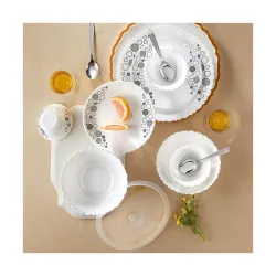 Larah by Borosil Silk Series Luna Opalware Dinner Set with Steel Spoon | 41 Pcs for Family of 6 | Microwave & Dishwasher