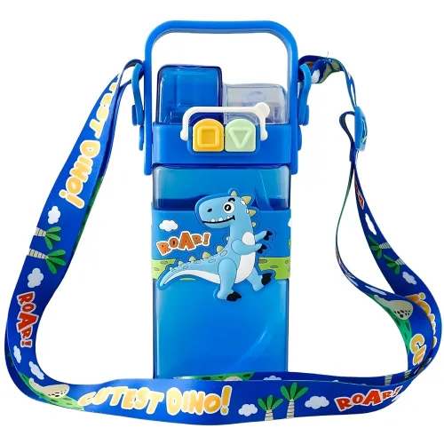 Image of Dino Kids Cartoon Water Bottle with Adjustable Strap