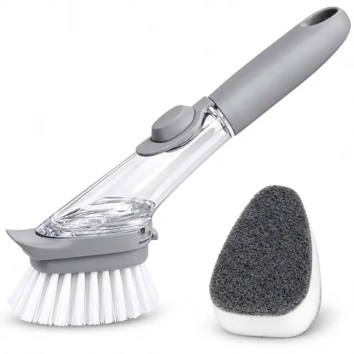 Image of Dish Wand Brush with Liquid Soap Dispenser, Long Handle Kitchen Cleaning Brush with Replaceable Scrubber Head