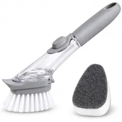 Dish Wand Brush with Liquid Soap Dispenser, Long Handle Kitchen Cleaning Brush with Replaceable Scrubber Head