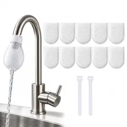 Disposable White Mesh Faucet Filter Covers with Securing Straps – 10 pcs