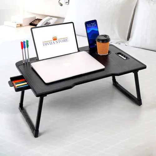 Image of DIVIJA STORE Wood Smart Multipurpose Foldable Laptop Table with Cup Holder, Study Table, Bed Table, Breakfast Table, Fol