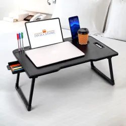 DIVIJA STORE Wood Smart Multipurpose Foldable Laptop Table with Cup Holder, Study Table, Bed Table, Breakfast Table, Fol