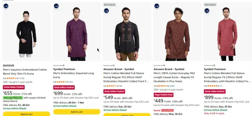 Image of DIVISIVE Men’s Sequined Slim Fit Kurta at minimum 84% Discount