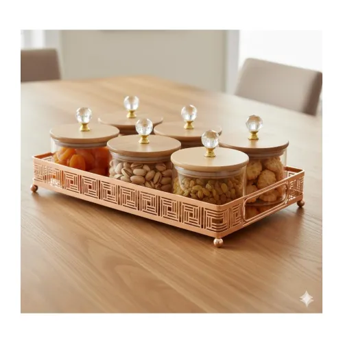 Image of Diwali Serving Dry Fruit Tray, 6 pcs Glass Container Serving Tray Set