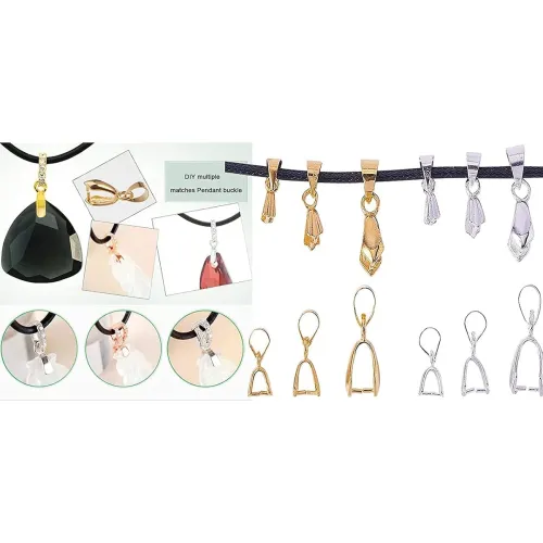 Image of DIY Crafts 200 Pcs Medium, Silver, Styles Pinch Clip Bail Clasp Dangle Charm